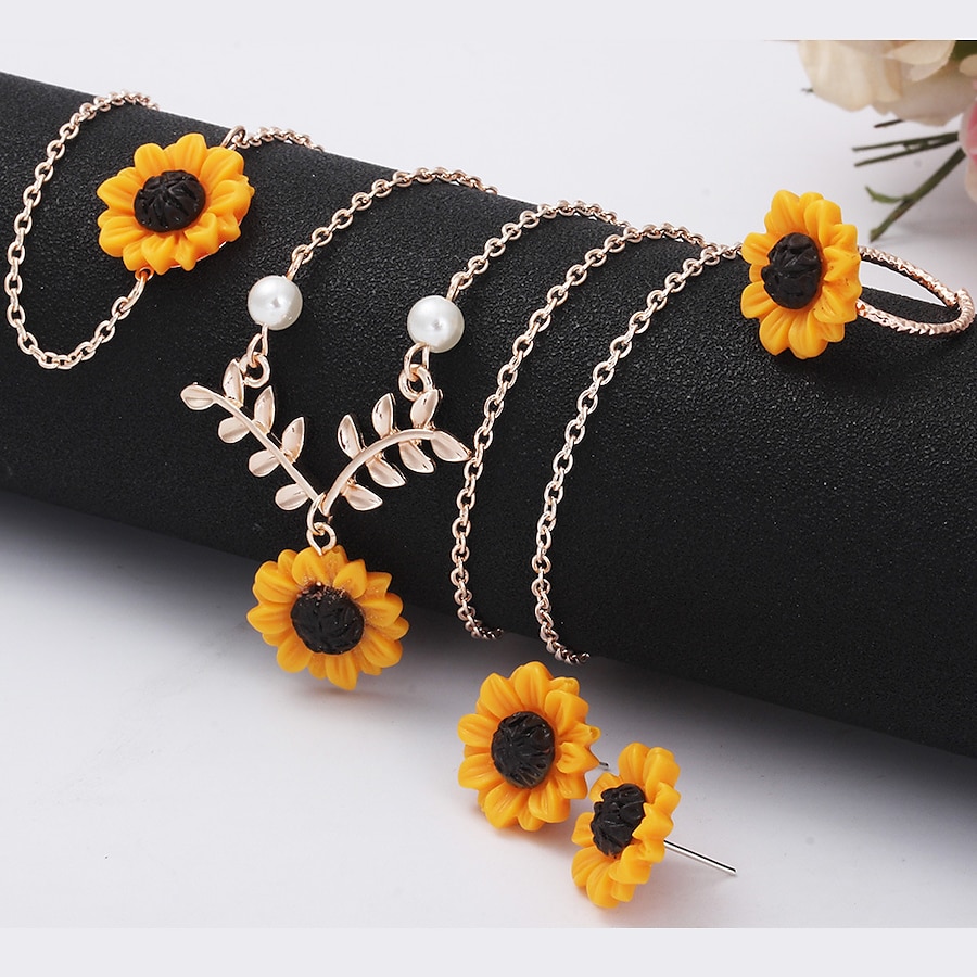  Women's Jewelry Set Sunflower Fashion Sweet Resin Earrings Jewelry Rose Gold For Gift Prom Beach 1 set
