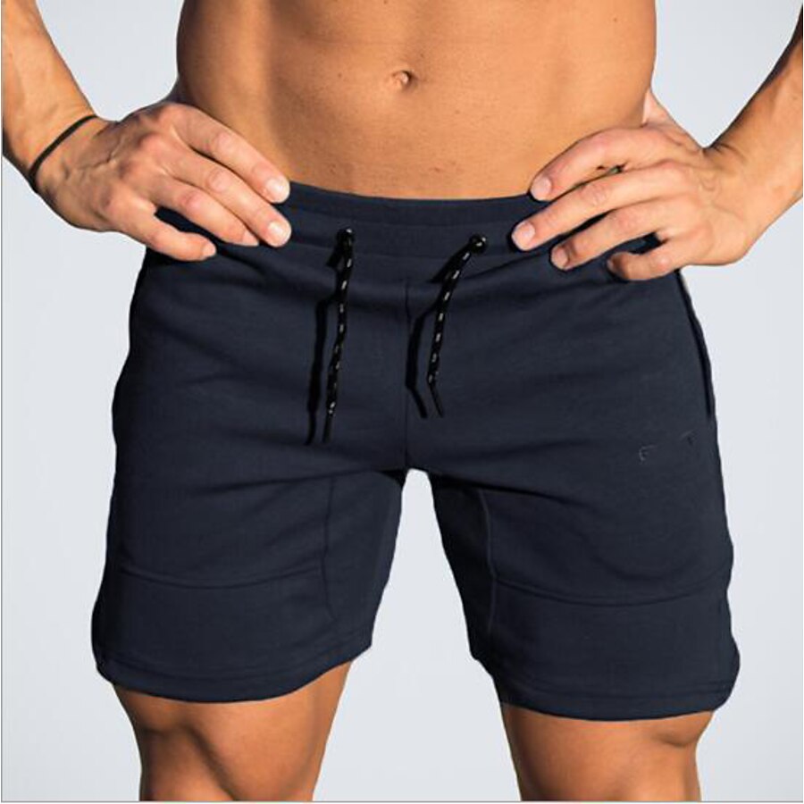  men's workout shorts gym bodybuilding jogger with pockets squatting weightlifting shorts (large, blue)
