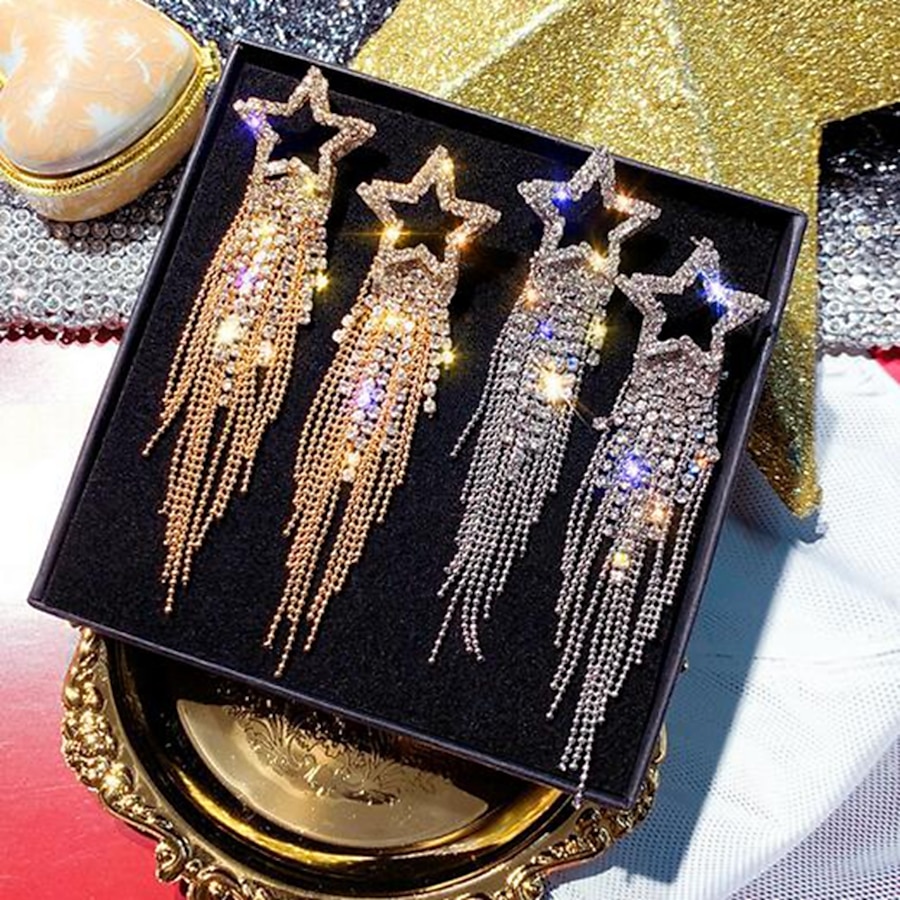  1 Pair Drop Earrings Dangle Earrings Women's Party Evening Date Festival Tassel Fringe Imitation Diamond Alloy Star