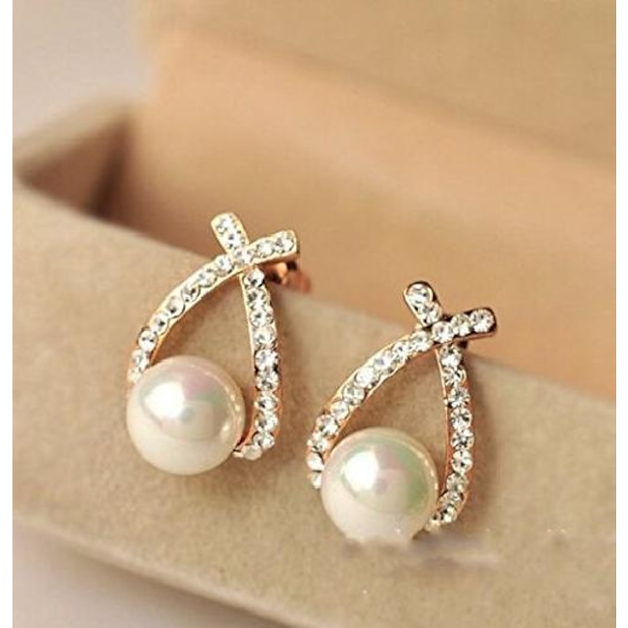  gold crystal stud earrings pearl earrings for woman