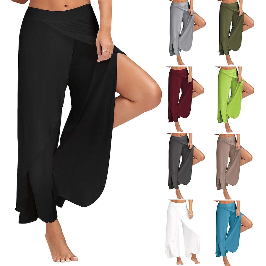  Women's Yoga Pants High Waist Pants Bloomers Bottoms Palazzo Wide Leg Quick Dry Moisture Wicking Wine White Black Fitness Gym Workout Pilates Plus Size Sports Activewear Loose Stretchy