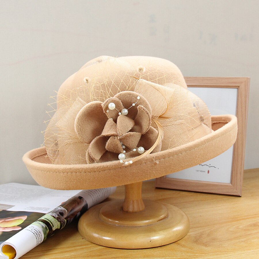  Women's Artistic / Retro Party Wedding Special Occasion Party Hat Flower Flower Camel Black Hat Portable Sun Protection Ultraviolet Resistant / Red / Gray / Fall / Winter / Spring