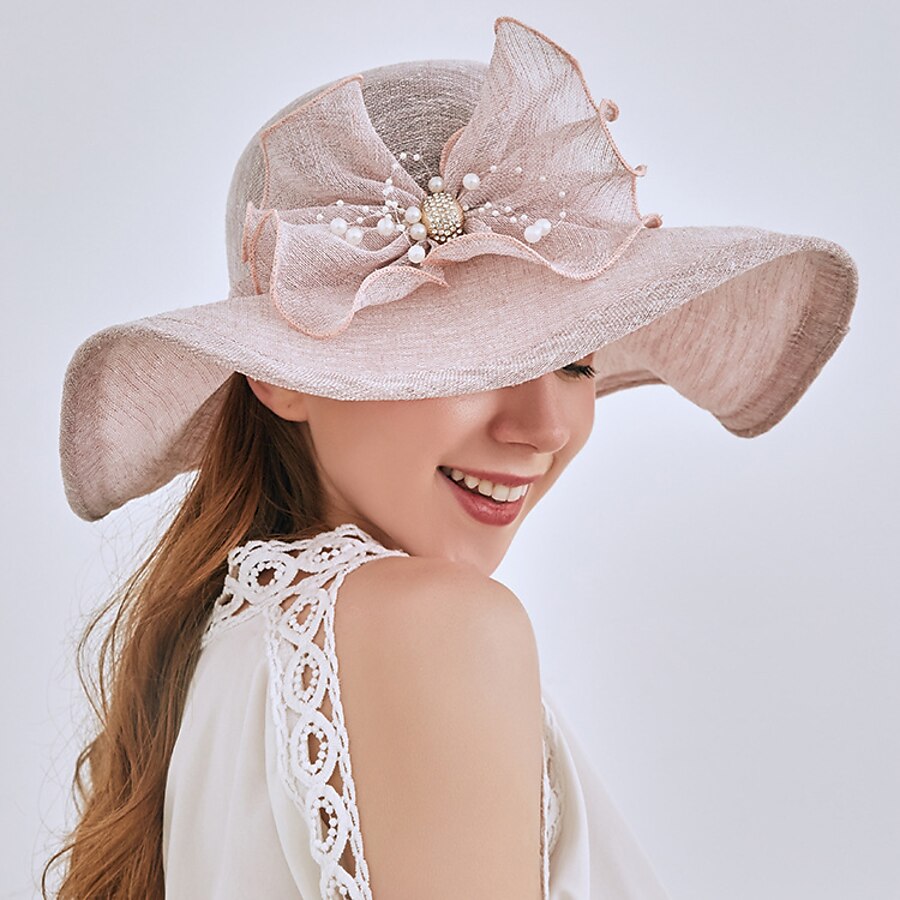  Women's Elegant & Luxurious Party Wedding Street Party Hat Flower Bowknot Yellow Gray Hat Portable Sun Protection Ultraviolet Resistant / Pink / Khaki / Fall / Winter / Spring