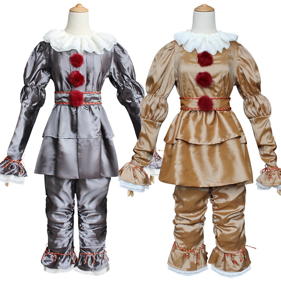  Pennywise It Clown Killer Clown Cosplay Costume Outfits Costume Men's Teen Adults' Halloween Halloween Festival / Holiday Cotton / Polyester Blend Gray / Light Gold Men's Women's Couple's Easy / Top