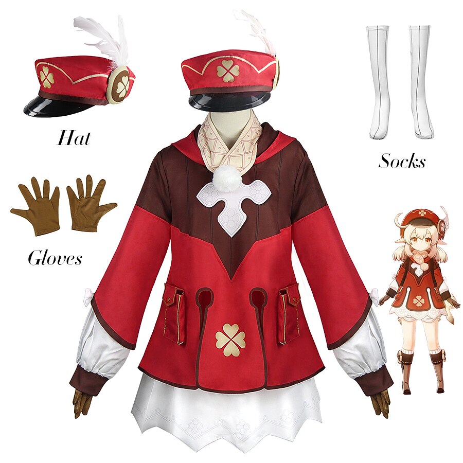  Inspired by Genshin Impact Klee Anime Cosplay Costumes Japanese Cosplay Suits Outfits Top Gloves Socks For Women's / Shorts / Scarf / Hat / Bow Tie / Shorts