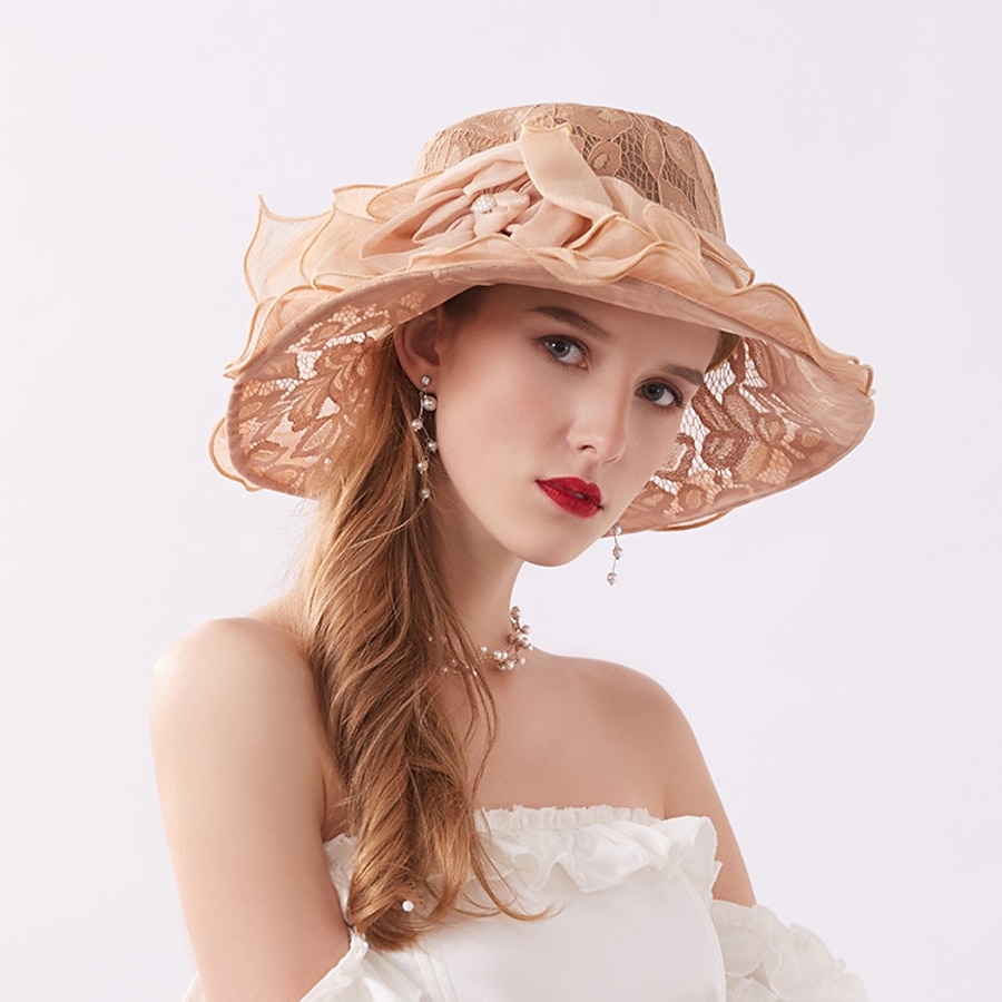  Women's Elegant & Luxurious Party Wedding Street Party Hat Flower Flower Mesh Lace Black White Hat Portable Sun Protection Ultraviolet Resistant / Gray / Pink / Khaki / Fall / Winter