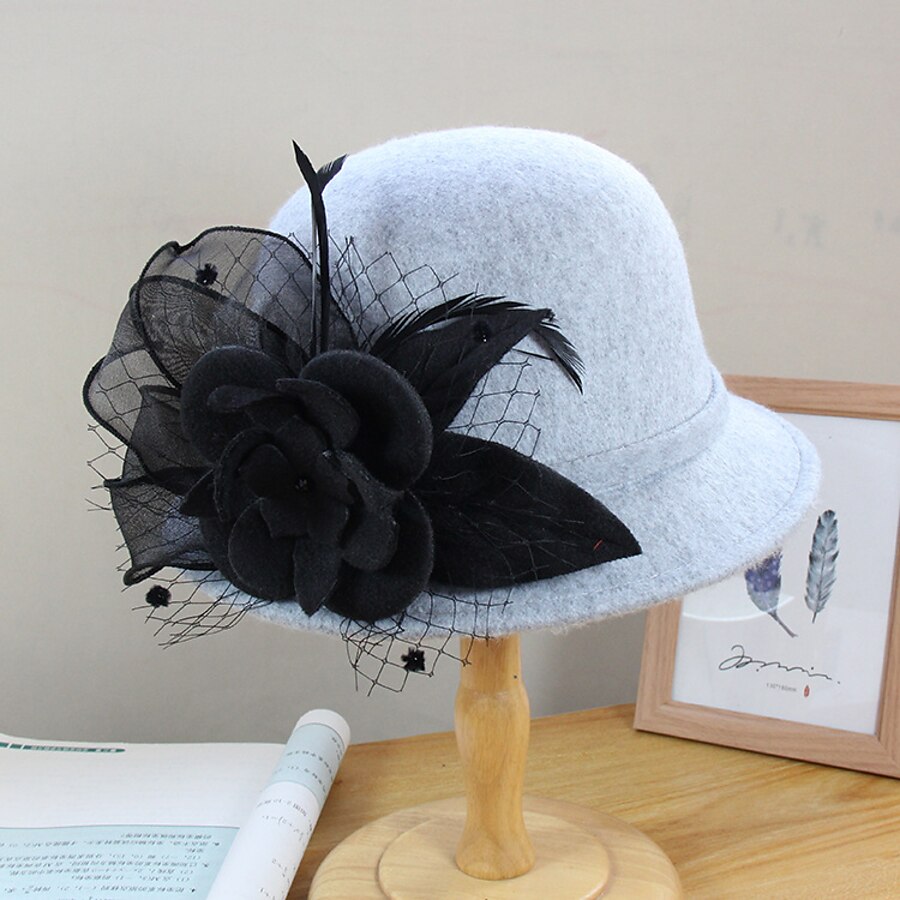  Women's Artistic / Retro Party Wedding Special Occasion Party Hat Flower Flower Camel Black Hat Portable Sun Protection Ultraviolet Resistant / White / Fall / Winter / Spring / Vintage
