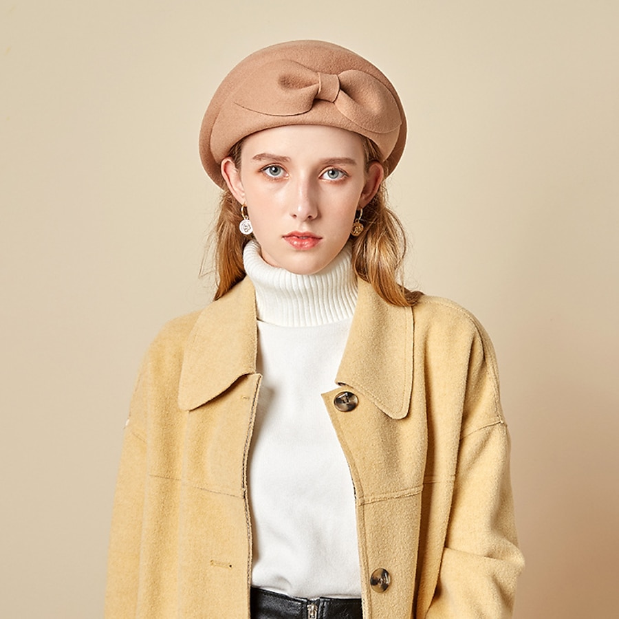  Women's Artistic / Retro Party Wedding Special Occasion Beret Hat Newsboy Cap Bow Bow Wine Camel Hat Portable Sun Protection Ultraviolet Resistant / Black / Red / Fall / Winter / Spring