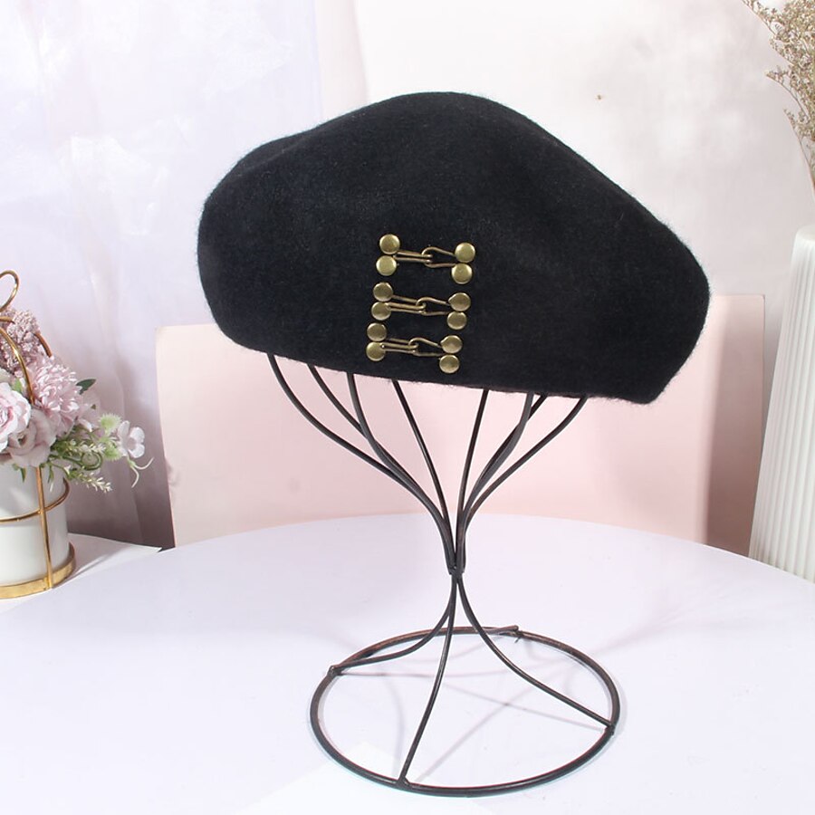 Women's Chic & Modern Party Wedding Street Beret Hat Newsboy Cap Pure Color Black Hat Portable Sun Protection Ultraviolet Resistant / Rhinestone / Fall / Winter