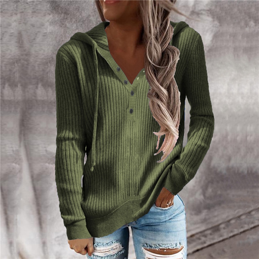  Women's Sweater Pullover Jumper Solid Color Knitted Button Stylish Basic Casual Long Sleeve Regular Fit Sweater Cardigans Fall Winter V Neck White Black Gray
