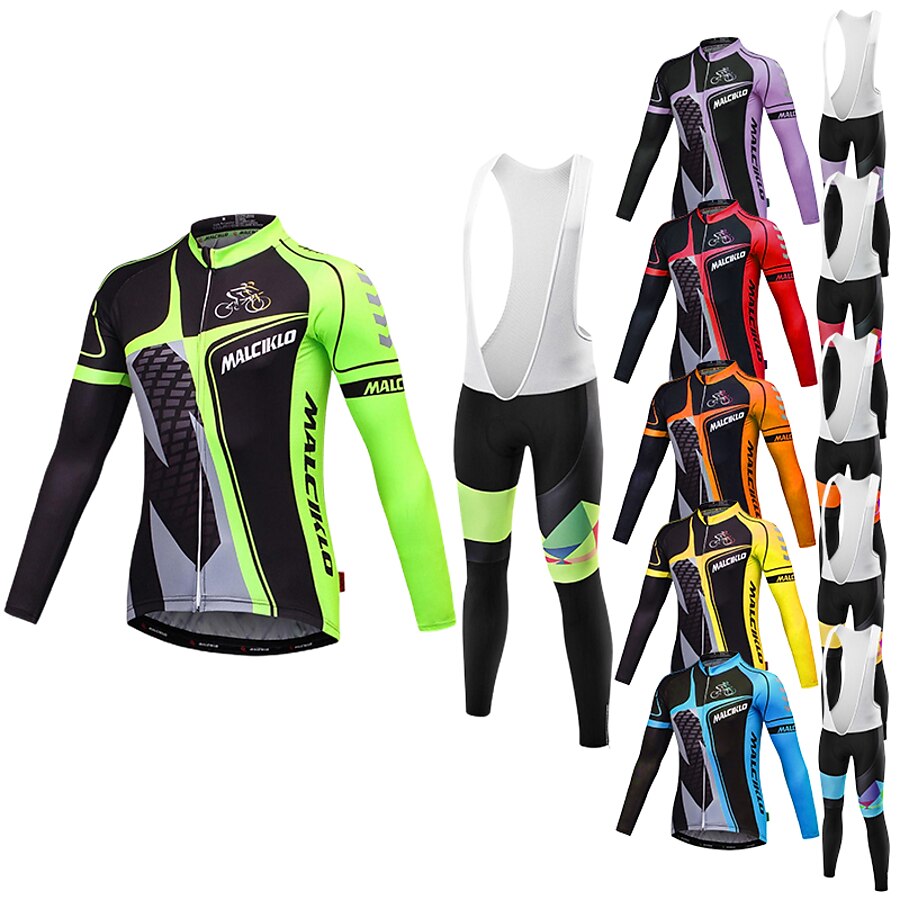  Men's Cycling Jersey with Bib Tights Long Sleeve Mountain Bike MTB Road Bike Cycling Winter Green Yellow Lavender British Bike Lycra Jersey Bib Tights Clothing Suit 3D Pad Breathable Quick Dry Back