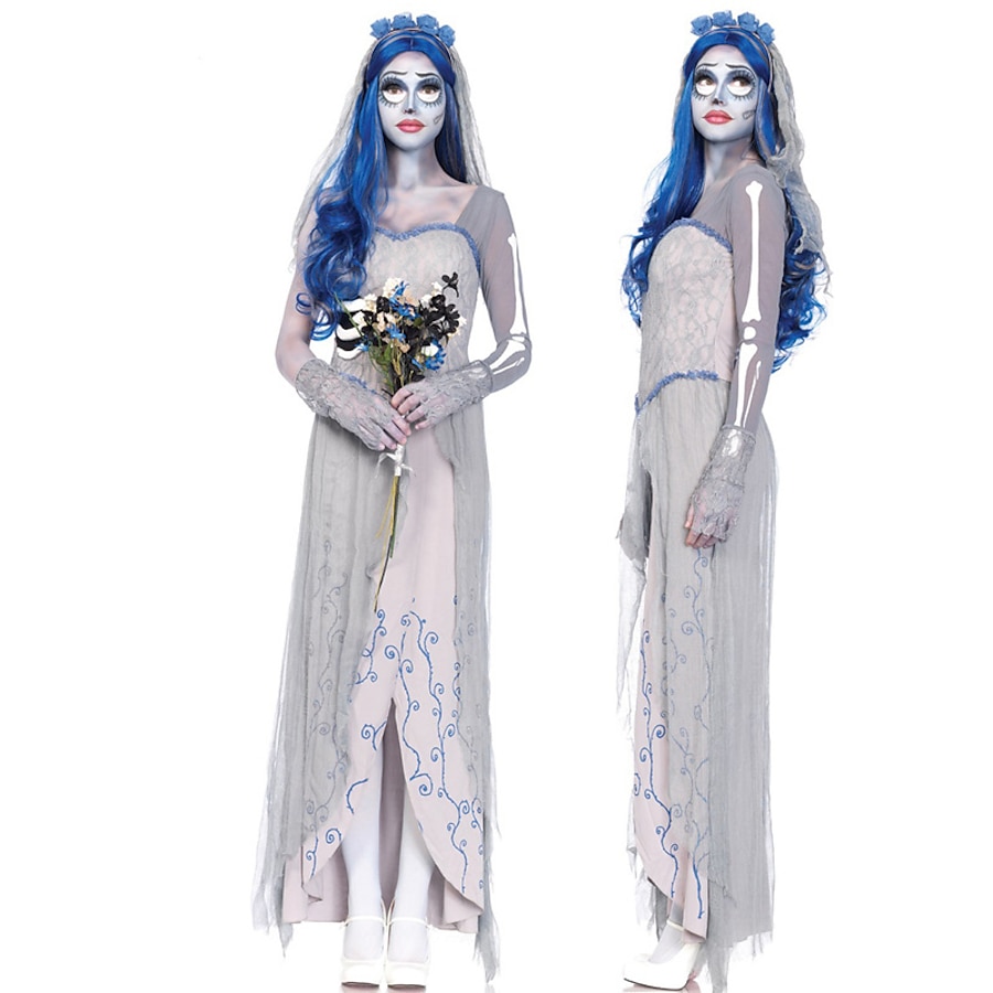  Ghostly Bride Dress Women's Adults' Dress Festival Horror Halloween Halloween Masquerade Festival / Holiday Terylene White Women's Easy Carnival Costumes Florals