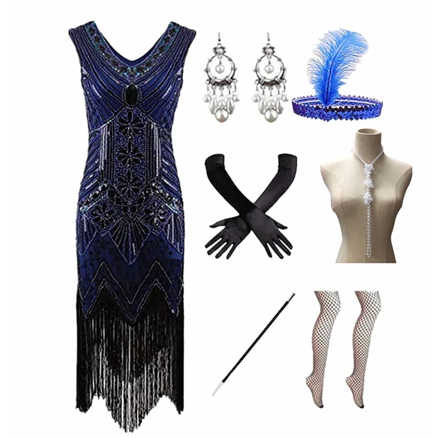  The Great Gatsby Charleston Roaring 20s 1920s Cocktail Dress Vintage Dress Flapper Dress Prom Dress Prom Dresses Women's Sequin Feather Costume Red / black / Golden / Golden+Black Vintage Cosplay