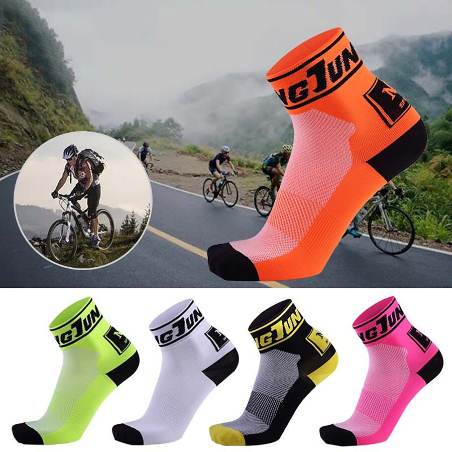  Socks Crew Socks Cycling Socks Bike Socks Road Bike Mountain Bike MTB Men's Women's Bike / Cycling 1 Pair Breathable Soft Comfortable Letter & Number Nylon Black / Yellow Green Orange One-Size