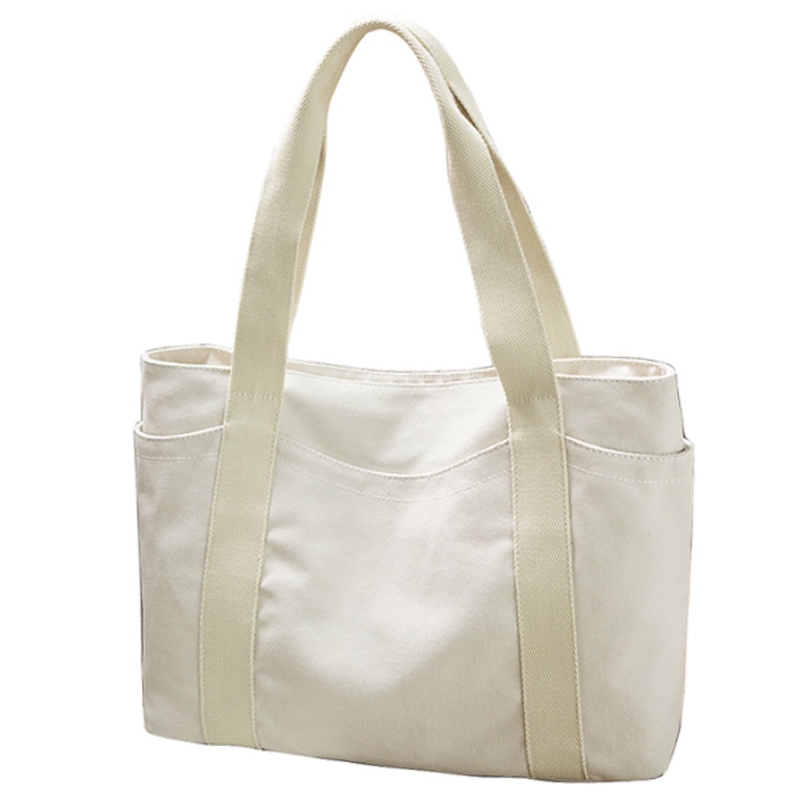  Women's Canvas Bag Tote Handbags Canvas Tote Top Handle Bag Canvas Tote Bag Zipper Daily Going out Plain White Black