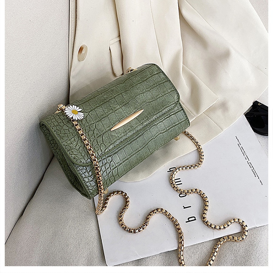  2021 new korean fashion small square bag crocodile pattern chain female bag simple and versatile one-shoulder diagonal bag female