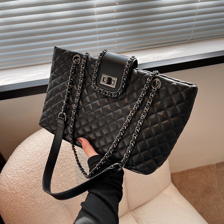  soft leather large-capacity tote bag 2021 new small fragrance rhombus chain bag autumn and winter fashion one-shoulder messenger bag