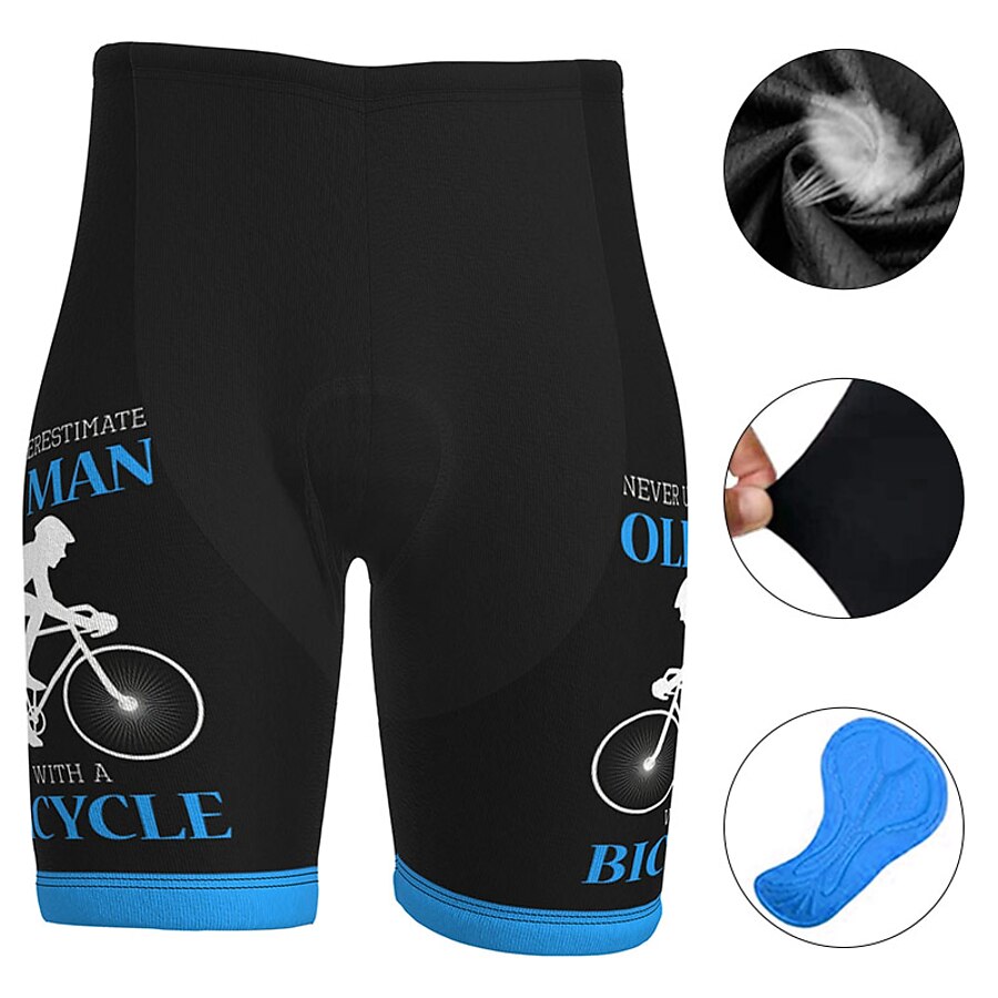  21Grams® Men's Cycling Shorts Bike Mountain Bike MTB Road Bike Cycling Shorts Pants Padded Shorts / Chamois Sports Graphic Old Man Black Green Spandex Polyester 3D Pad Breathable Quick Dry Clothing
