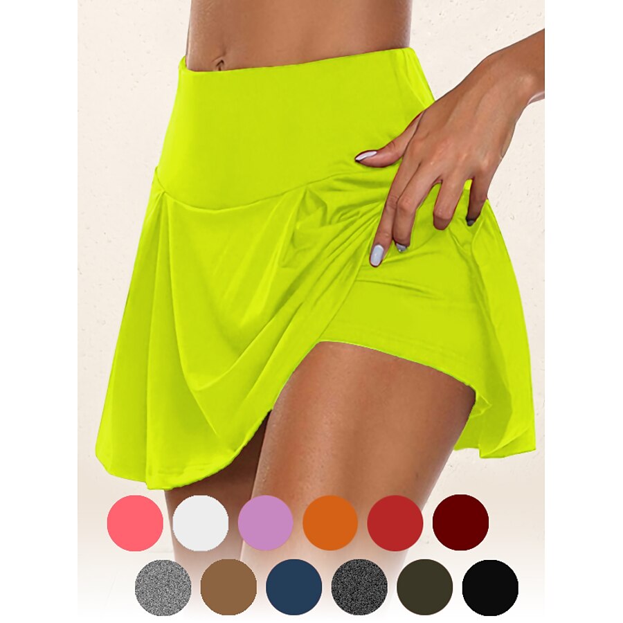  Women's Yoga Shorts Yoga Skirt Tennis Skirts Skort Bottoms 2 in 1 Seamless Solid Color Quick Dry Lightweight Dark Gray Green White Yoga Fitness Gym Workout Plus Size Summer Sports Activewear Loose