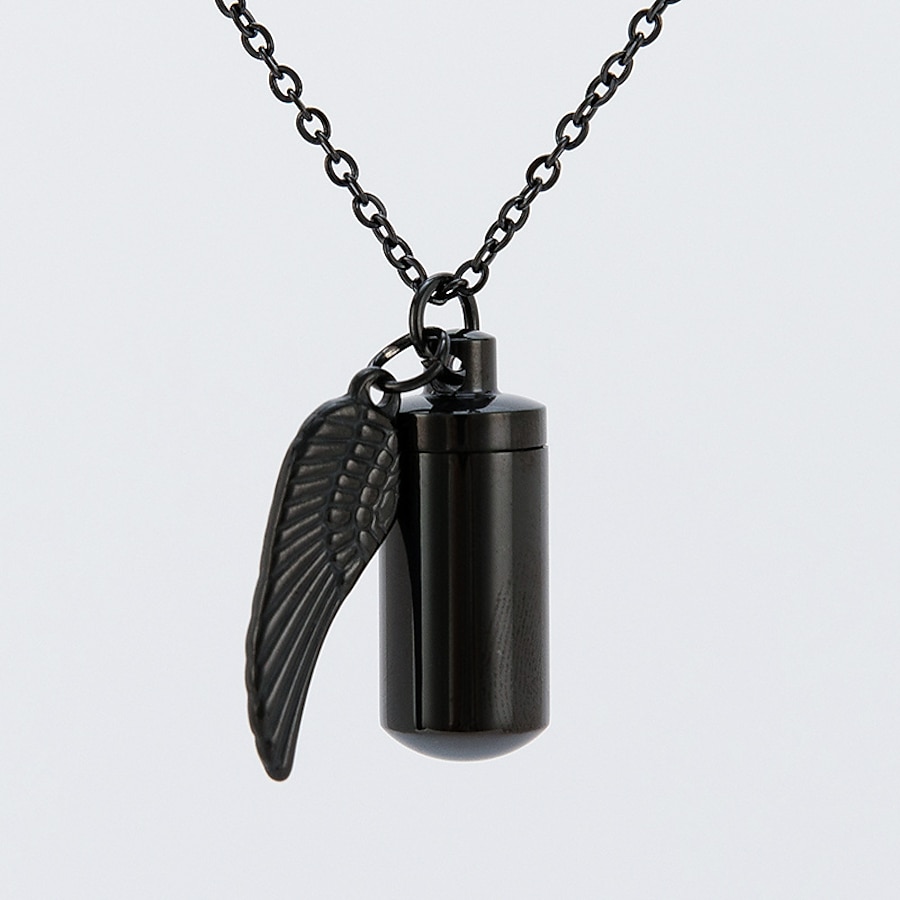  cremation cylinder urn necklace for ashes with angel wing charm stainless steel ashes necklace memorial jewelry ash holder - love