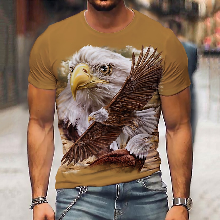  Men's Unisex T shirt Tee Graphic Prints Eagle 3D Print Crew Neck Street Daily Short Sleeve Print Tops Casual Designer Big and Tall Sports Brown / Summer