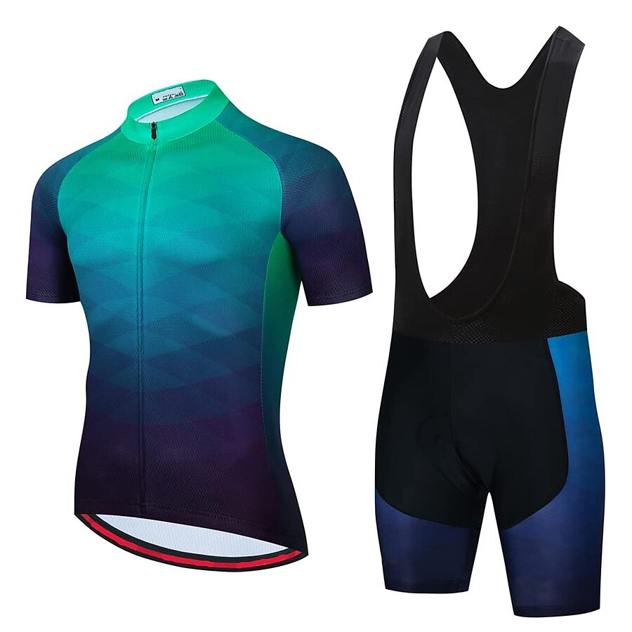  21Grams® Men's Cycling Jersey with Bib Shorts Short Sleeve Mountain Bike MTB Road Bike Cycling Green Blue Yellow Bike Spandex Polyester Clothing Suit 3D Pad Breathable Quick Dry Moisture Wicking Back