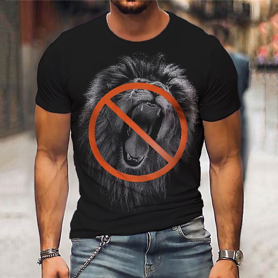  Men's Unisex T shirt Tee Graphic Prints Lion 3D Print Crew Neck Street Daily Short Sleeve Print Tops Casual Designer Big and Tall Sports Black / Summer
