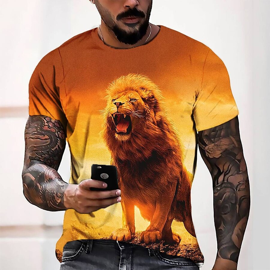  Men's Tee T shirt Tee Graphic 3D Print Round Neck Casual Daily Short Sleeve 3D Print Tops Fashion Designer Cool Comfortable Orange / Summer
