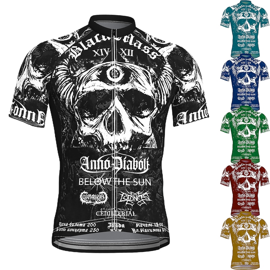  21Grams® Men's Cycling Jersey Short Sleeve Sugar Skull Skull Bike Mountain Bike MTB Road Bike Cycling Jersey Top Black Green Yellow Breathable Quick Dry Moisture Wicking Spandex Polyester Sports