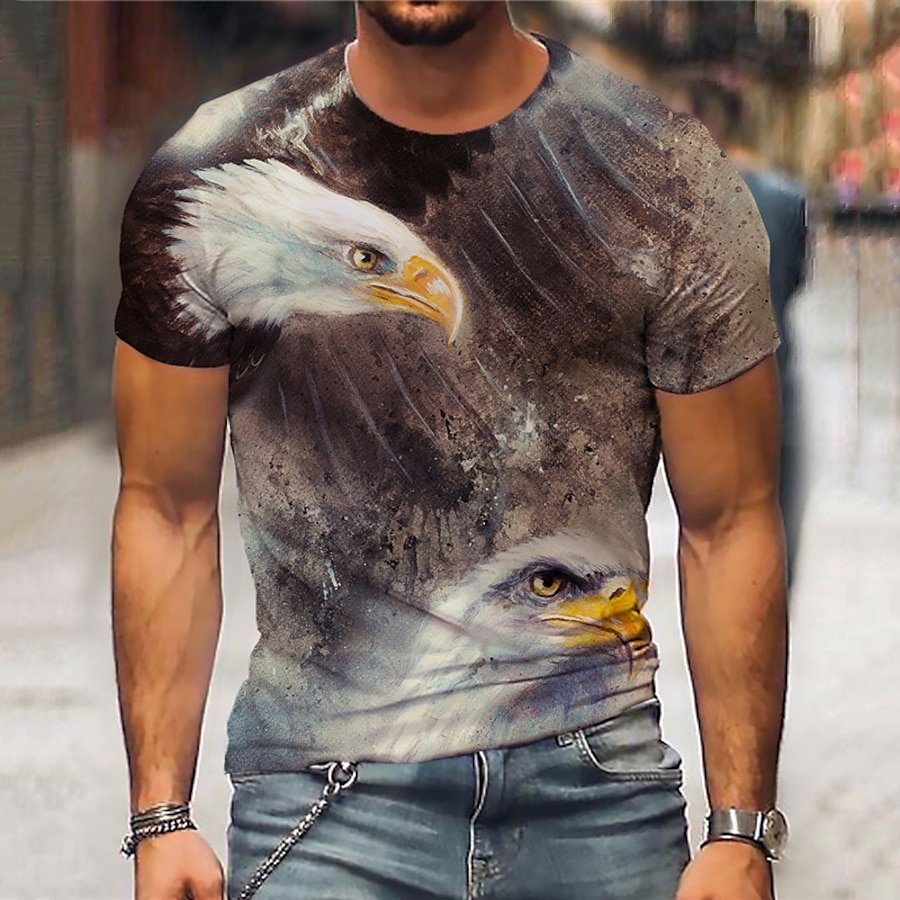  Men's Unisex T shirt Tee Graphic Prints Eagle 3D Print Crew Neck Street Daily Short Sleeve Print Tops Casual Designer Big and Tall Sports Gray / Summer
