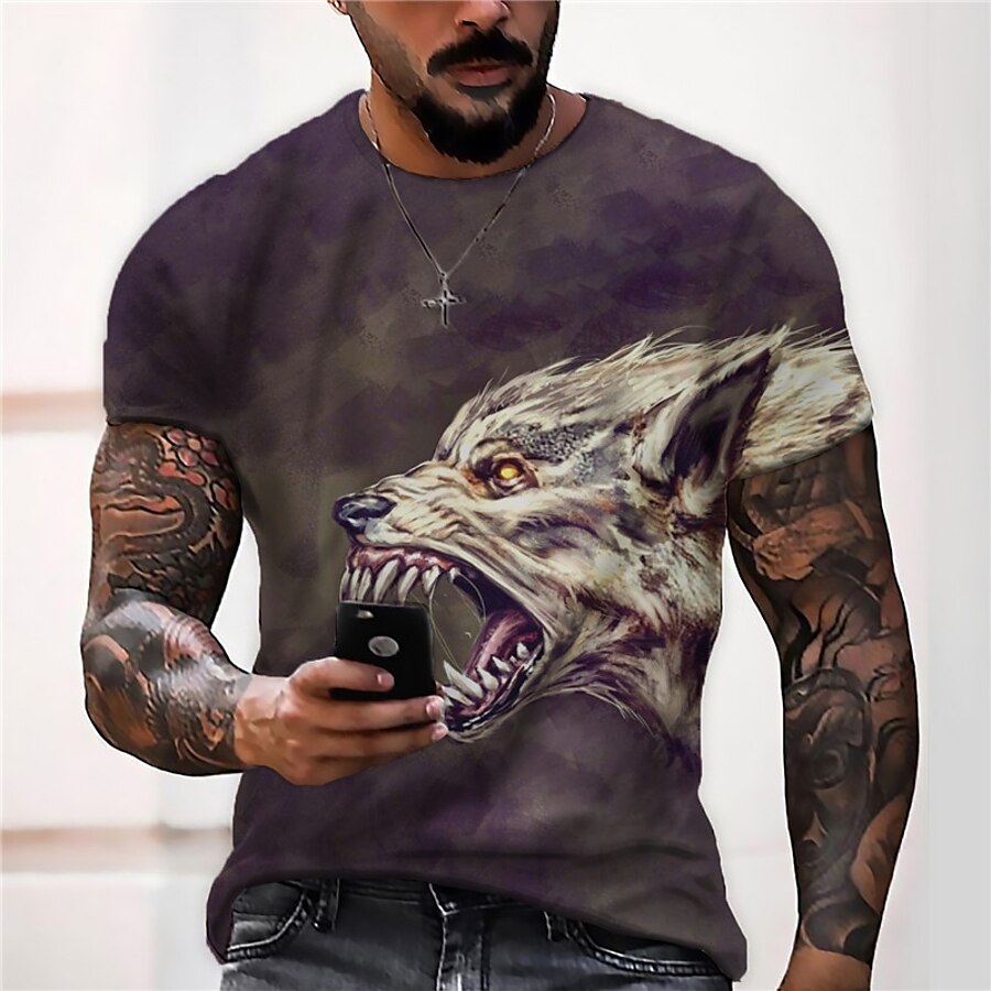  Men's Unisex T shirt Tee Graphic Prints Wolf Animal 3D Print Crew Neck Street Daily Short Sleeve Print Tops Casual Designer Big and Tall Sports Dark Gray / Summer