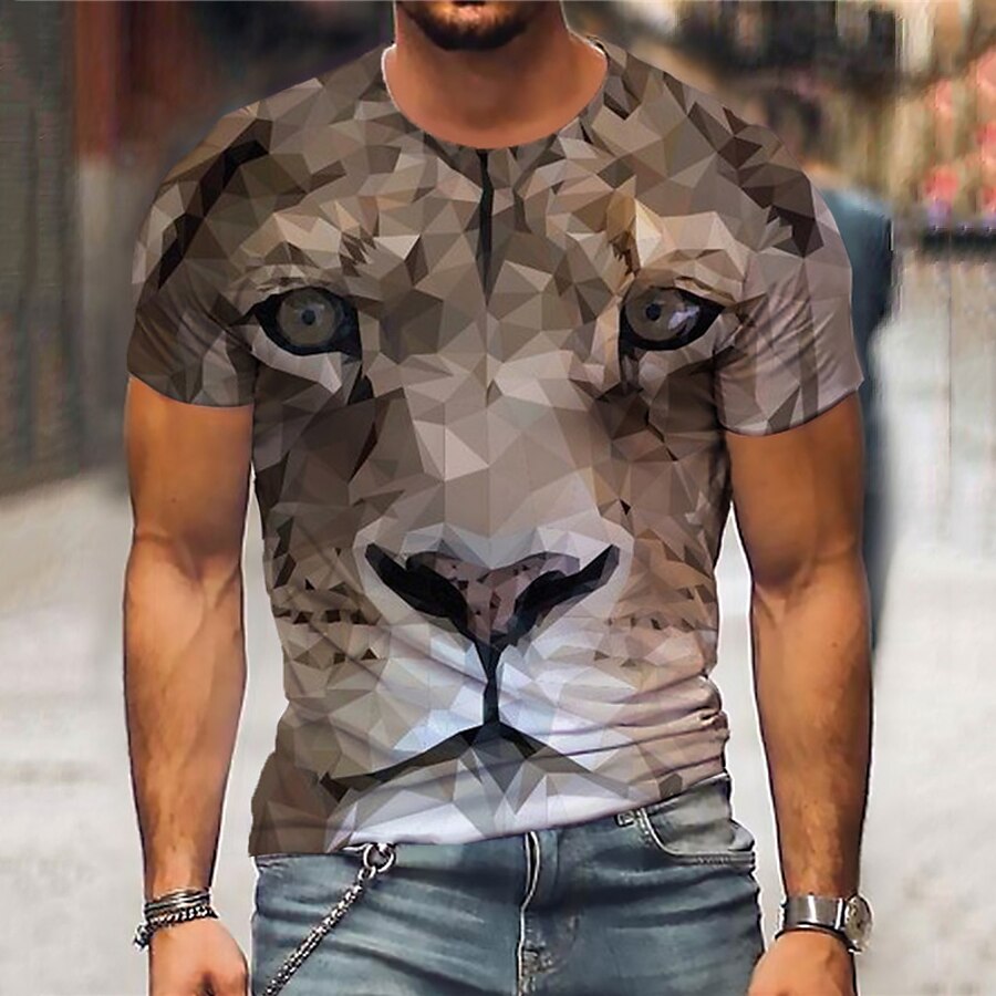  Men's Unisex T shirt Tee Graphic Prints Tiger Animal 3D Print Crew Neck Street Daily Short Sleeve Print Tops Casual Designer Big and Tall Sports Brown / Summer