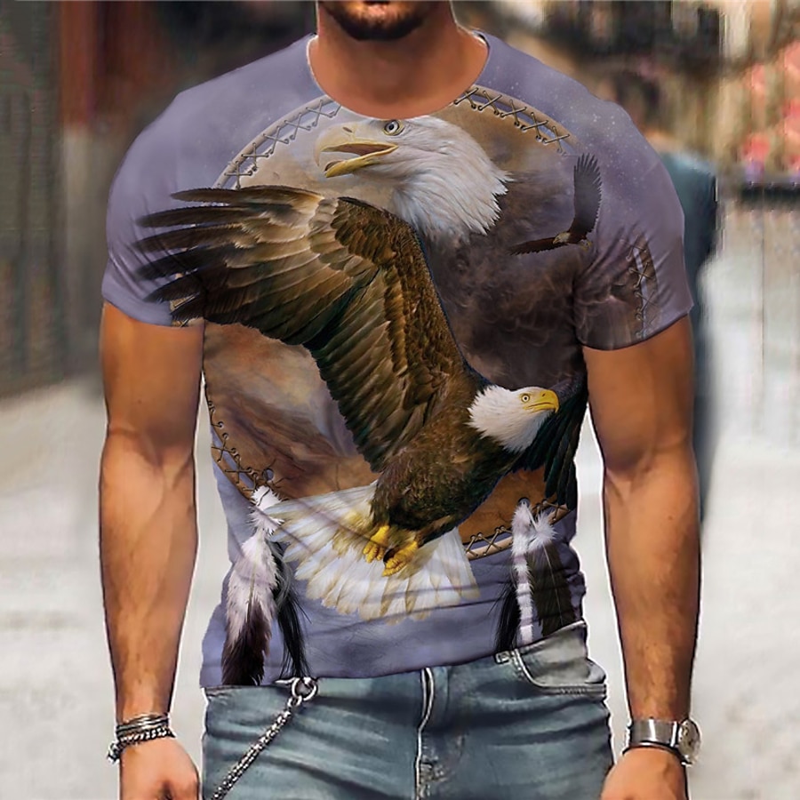  Men's Unisex T shirt Tee Graphic Prints Eagle 3D Print Crew Neck Street Daily Short Sleeve Print Tops Casual Designer Big and Tall Sports Gray / Summer