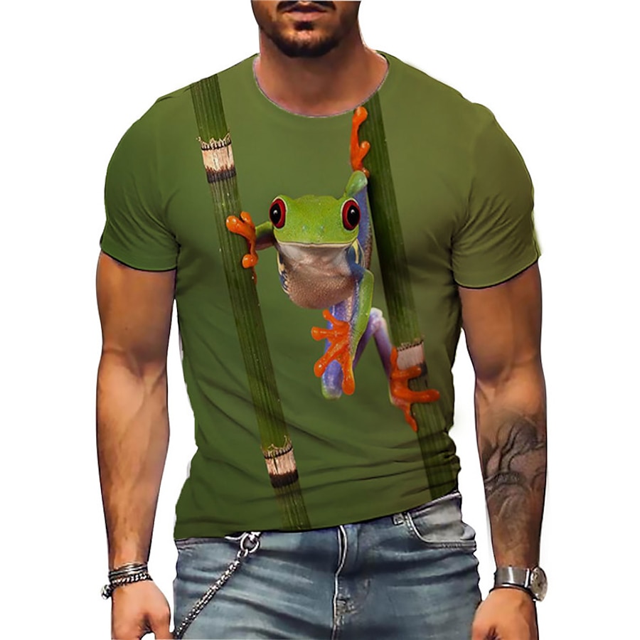 Men's Unisex T shirt Tee Graphic Prints Frog 3D Print Crew Neck Street Daily Short Sleeve Print Tops Casual Designer Big and Tall Sports Green Dark Green / Summer