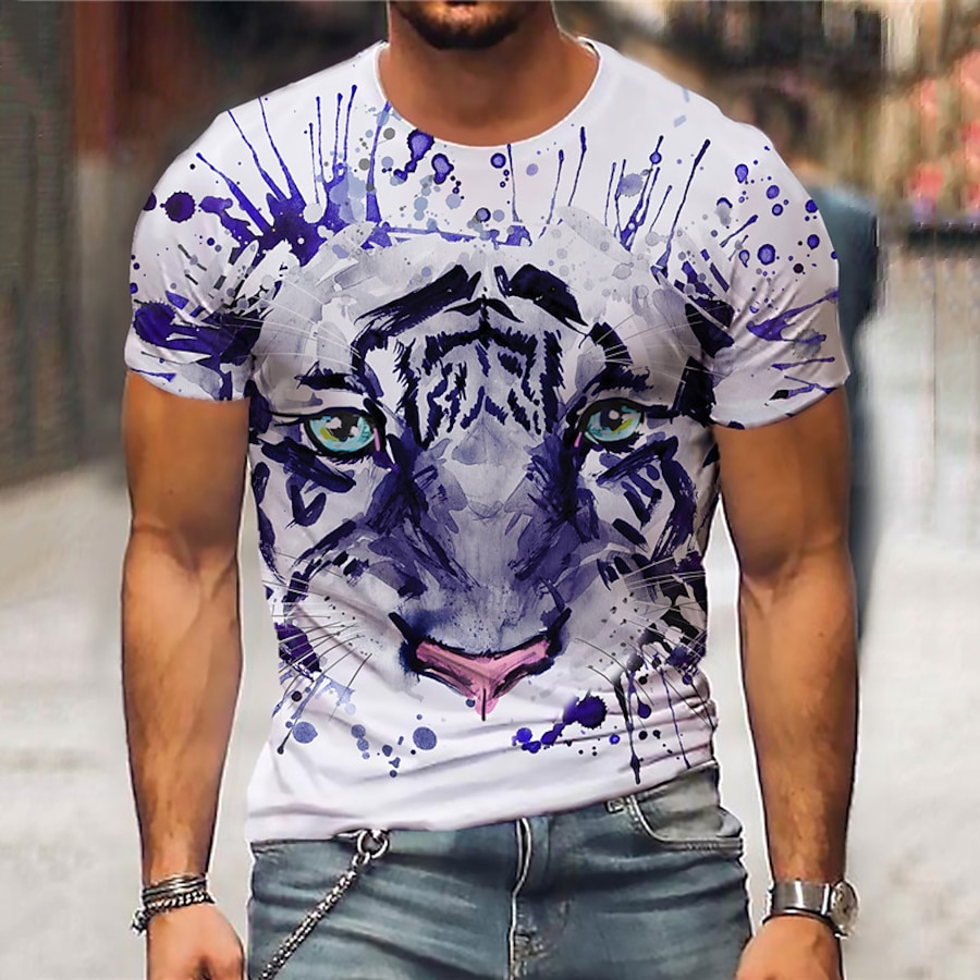  Men's Unisex T shirt Tee Graphic Prints Tiger Animal 3D Print Crew Neck Street Daily Short Sleeve Print Tops Casual Designer Big and Tall Sports White / Summer