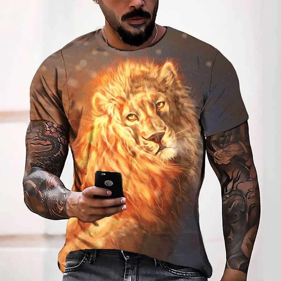  Men's Tee T shirt Tee Graphic 3D Print Round Neck Casual Daily Short Sleeve 3D Print Tops Fashion Designer Cool Comfortable Orange / Summer