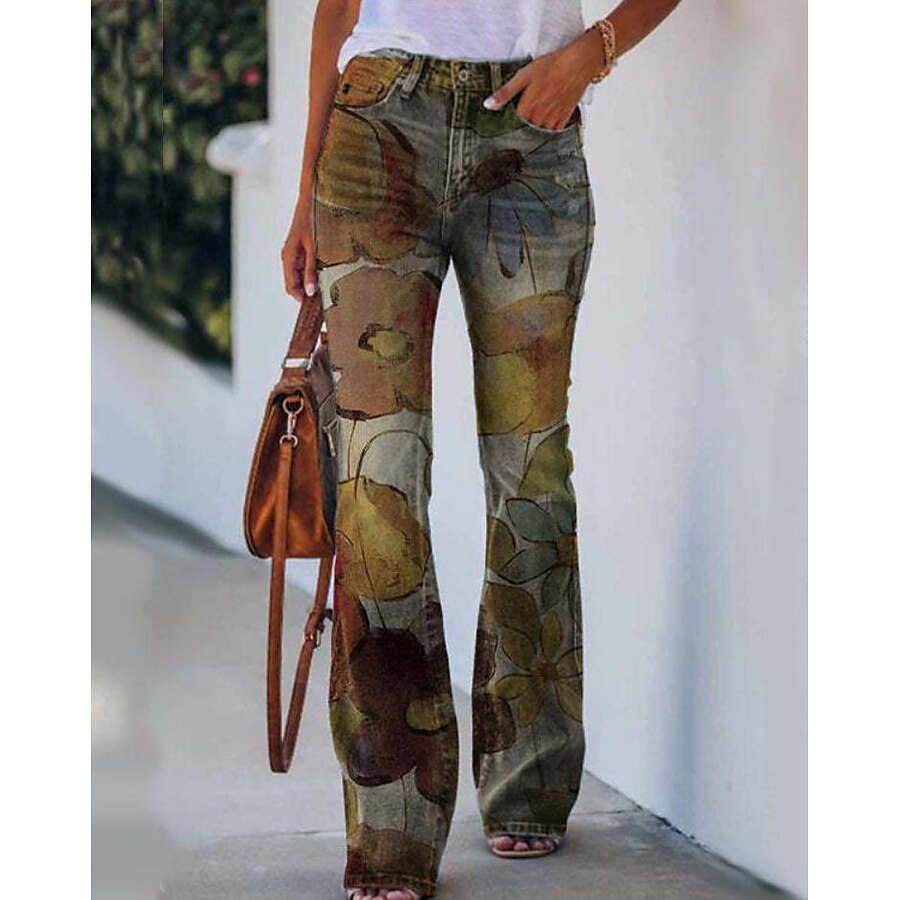  Women's Fashion Casual / Sporty Print Trousers Full Length Pants Micro-elastic Casual Daily Flower / Floral High Waist Loose Green Blue Dark Green Orange Red S M L XL XXL