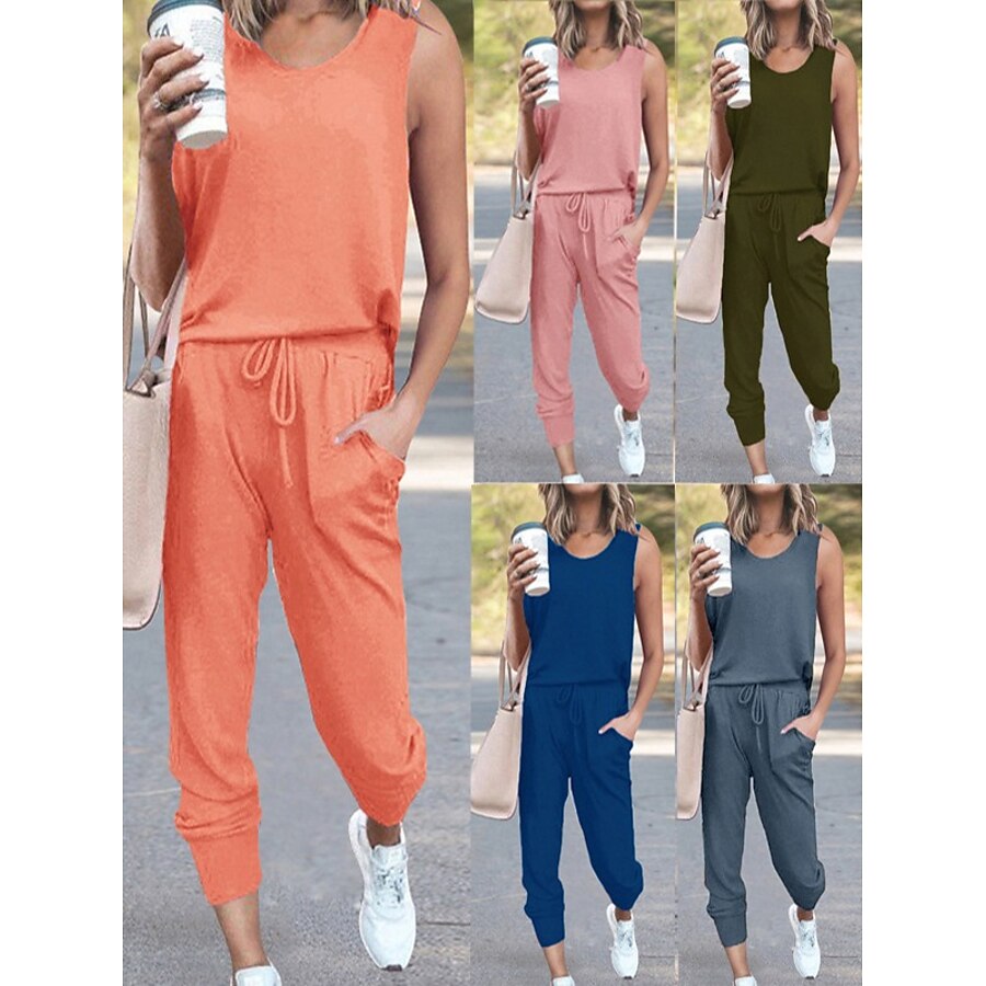  Women's Street Casual Tracksuit Jogging Suit 2 Piece 2 Pieces Sleeveless Breathable Soft Comfortable Running Everyday Use Sportswear Almond Black Gray Rosy Pink Light Grey Red Activewear / Athleisure