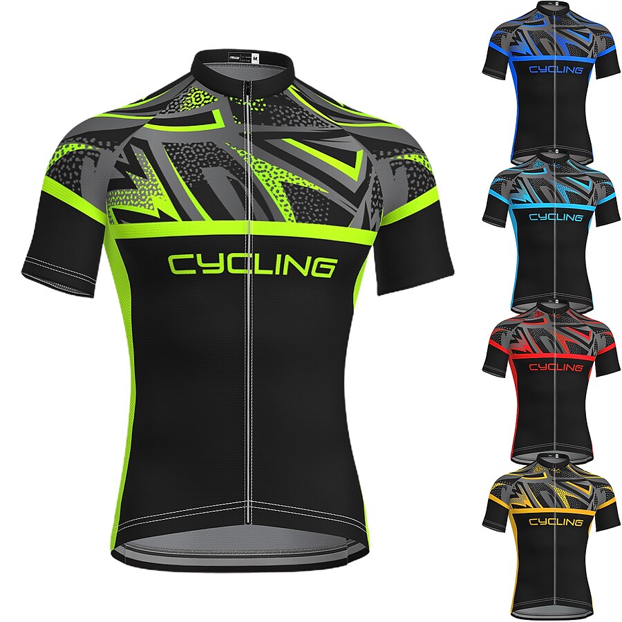  21Grams® Men's Cycling Jersey Short Sleeve Bike Mountain Bike MTB Road Bike Cycling Jersey Shirt Green Yellow Sky Blue Breathable Quick Dry Moisture Wicking Spandex Polyester Sports Clothing Apparel
