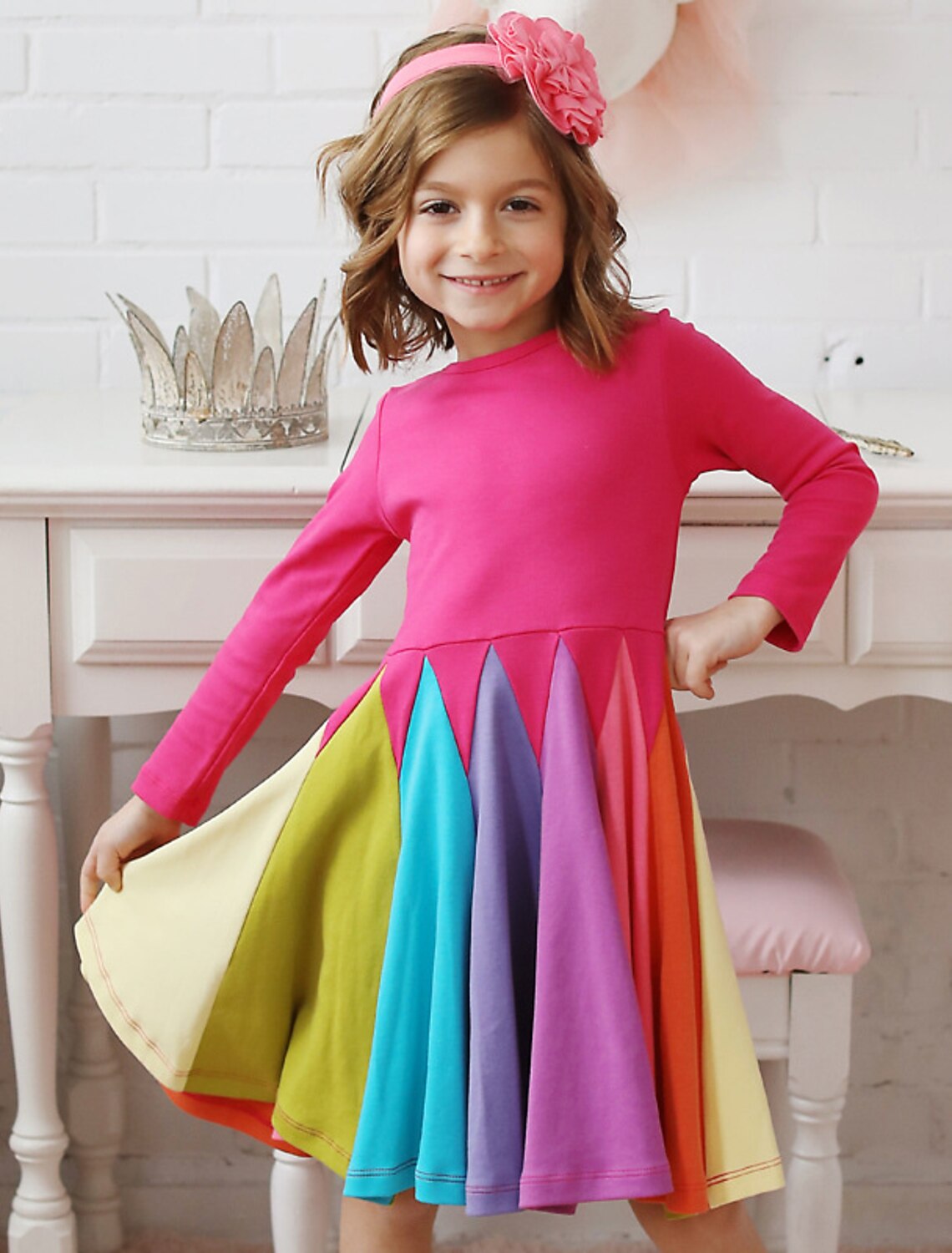 Bambino Piccolo Da ragazza Vestito Arcobaleno A strisce Monocolore Fucsia  Grigio Nero Al ginocchio Di pizzo Cotone Manica lunga Florale stile sveglio  Vestitini Standard del 7611358 2022 a $17.99