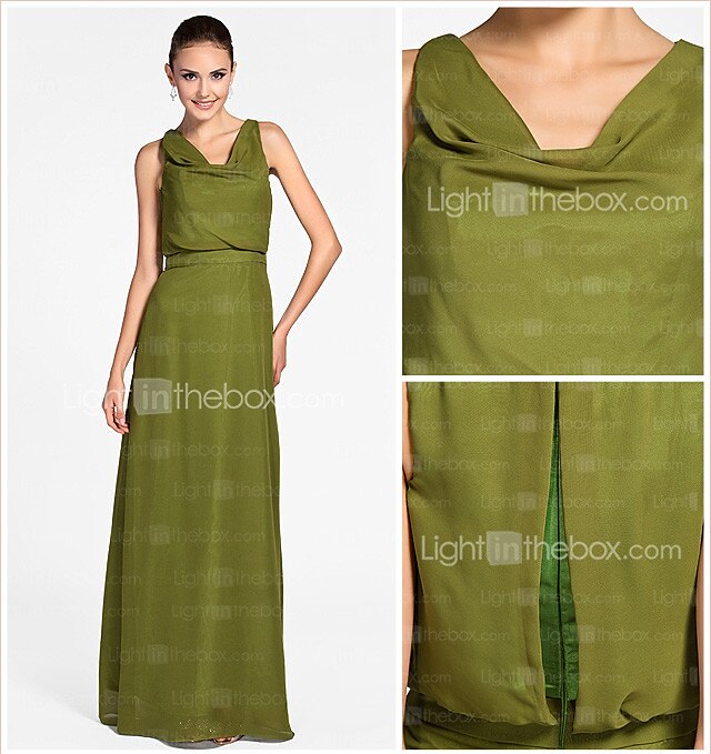 Sheath / Column Bridesmaid Dress Cowl Neck Sleeveless Floor Length Chiffon with Side Draping 2022 2025 - $99.99 –P1