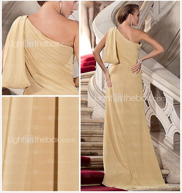 מעטפת \ עמוד אלגנטית לבוש רשמי ערב רישמי שובל סוויפ \ בראש ללא שרוולים כתפיה אחת שיפון עם חרוזים פרח 2025 2026 - $120.99 –P2