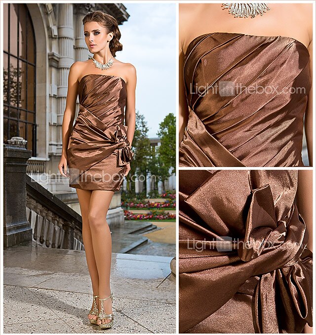 A tubino Rimpatriata di classe Cocktail Vestito Senza bretelline Senza maniche Corto / mini Raso elasticizzato con Fiocco (fiocchi) Drappeggio di lato 2020 del 2026 a $149.99 –P1