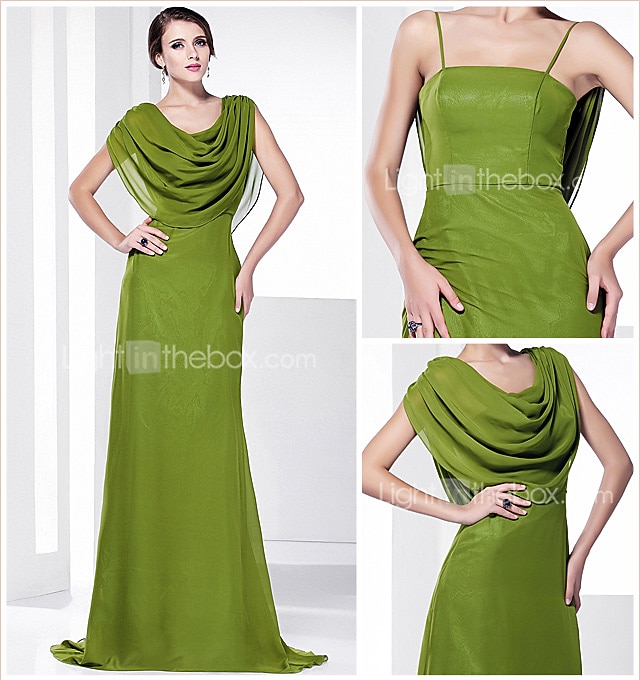 A tubino Elegante Vestito Invitati del matrimonio Serata formale Strascico a terra Senza maniche Girocollo Chiffon Shiena scoperta con Drappeggio 2023 del 2026 a $109.99 –P1