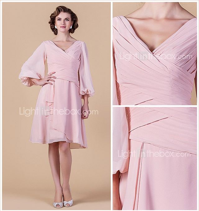Linea-A A V Al ginocchio Chiffon Abito da cerimonia per signora con Drappeggio / A incrocio di del 2026 a $49.99 –P1