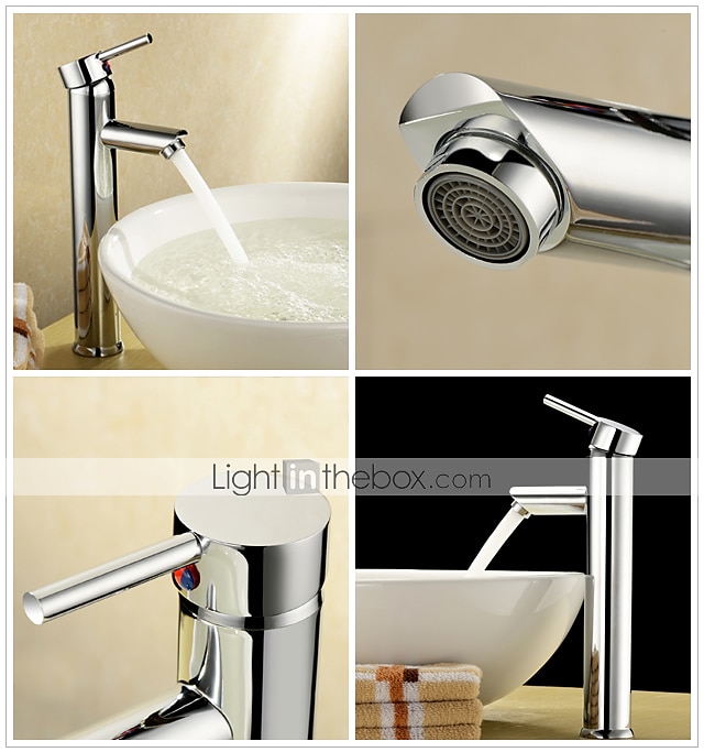 Robinet d'évier de salle de bain, style campagnard en laiton chromé mitigeur monotrou robinets de bain avec interrupteur chaud et froid et valve de 2025 ? $30.99 –P1
