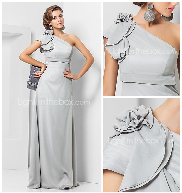 Sheath / Column Elegant Dress Wedding Guest Formal Evening Floor Length Sleeveless One Shoulder Bridesmaid Dress Chiffon with Sash / Ribbon Appliques 2023 2026 - $119.99 –P1