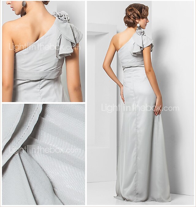 Sheath / Column Elegant Dress Wedding Guest Formal Evening Floor Length Sleeveless One Shoulder Bridesmaid Dress Chiffon with Sash / Ribbon Appliques 2023 2026 - $119.99 –P2