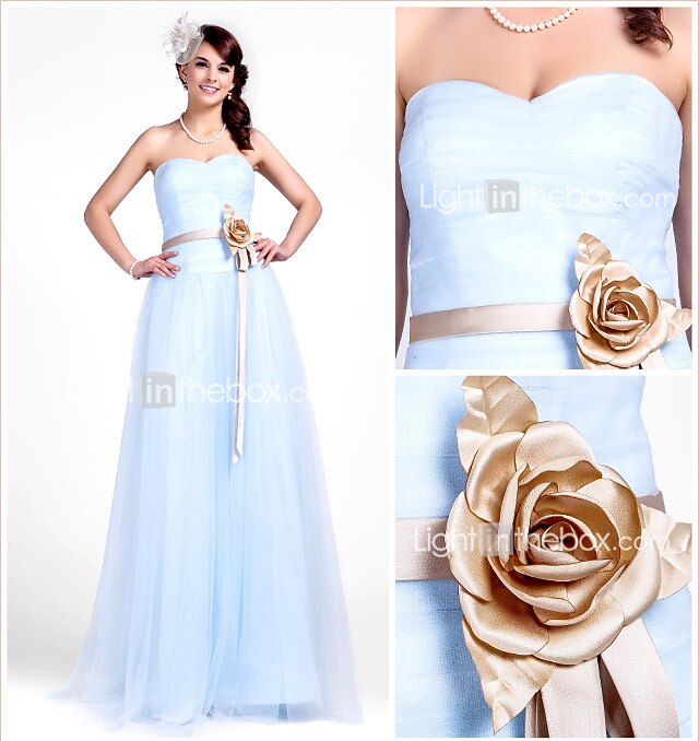 Princess / A-Line Strapless / Sweetheart Neckline Floor Length Tulle Bridesmaid Dress with Sash / Ribbon / Ruched / Draping 2026 - $126.99 –P1