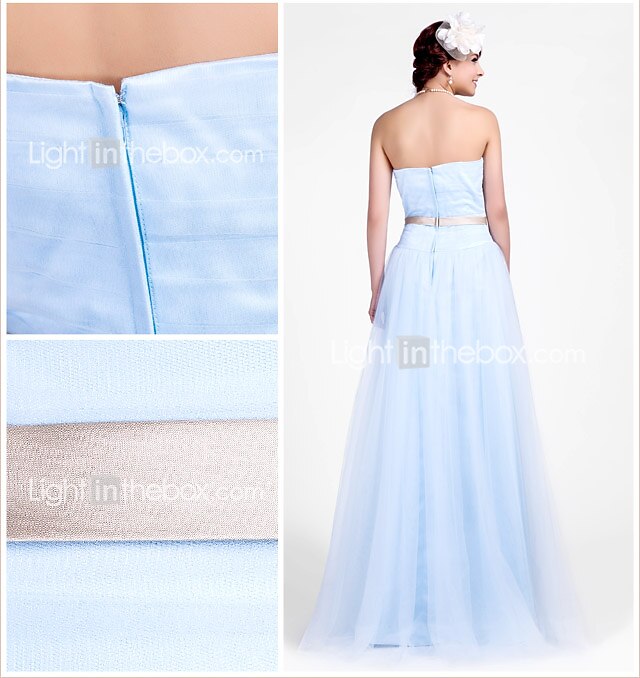 Princess / A-Line Strapless / Sweetheart Neckline Floor Length Tulle Bridesmaid Dress with Sash / Ribbon / Ruched / Draping 2026 - $126.99 –P2